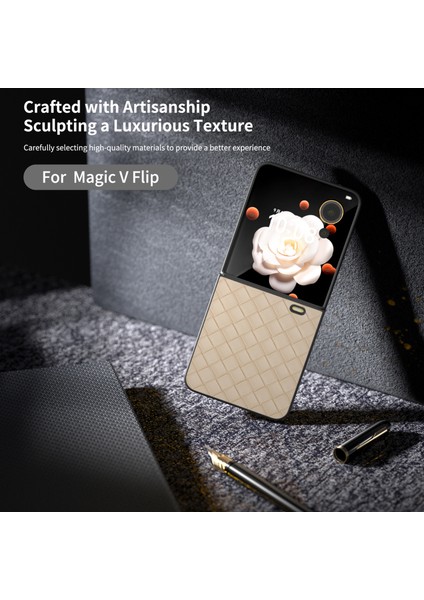 Honor Magic V Flip 5g Kılıf Dokuma Doku Pu Deri + Pc Koruyucu Telefon Kılıfı - Bej (Yurt Dışından) modelleri