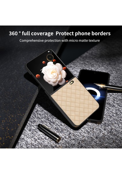 Honor Magic V Flip 5g Kılıf Dokuma Doku Pu Deri + Pc Koruyucu Telefon Kılıfı - Bej (Yurt Dışından) indirimleri