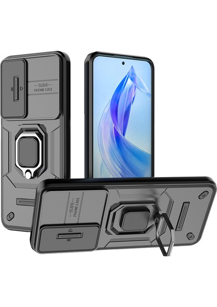Honor 90 Lite 5G/X50I 5g Kılıf Pc+Tpu Kayar Kamera Kapağı Telefon Kılıfı Kickstand Ile-Siyah (Yurt Dışından)