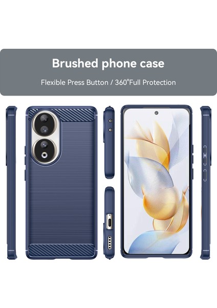 Honor 90 Için Karbon Fiber Doku Fırçalanmış Telefon Kılıfı, Esnek Tpu Ince Telefon Kılıfı-Mavi (Yurt Dışından) modelleri