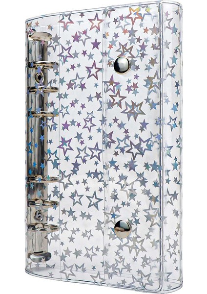 A6 Bütçe Klasör Kapağı Şeffaf Pvc 6 Halkalı Parıltılı Yıldızlı Doldurulabilir Defter Kabuğu Koruyucu 2 Çıtçıtlı (Yurt Dışından)