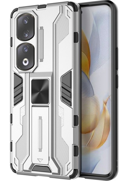 Honor 90 Pro Darbeye Dayanıklı Telefon Kılıfı Kickstand Sert Pc + Yumuşak Tpu Koruyucu Kılıf-Gümüş (Yurt Dışından)
