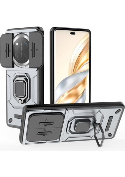 Honor X60 Pro 5g/magic7 Lite 5g Kılıfı Pc+Tpu Kickstand Telefon Koruyucu Lens Kapağı Ile-Gri (Yurt Dışından)