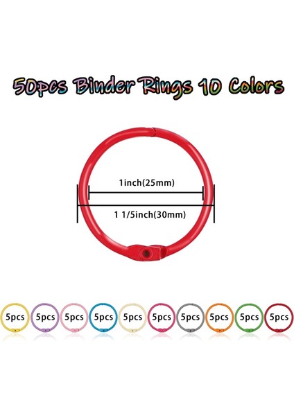 50 Adet Metalik Gevşek Yapraklı Dosya Halkaları 1 1/5 Inç Renkli Kitap Halkaları, Metal Çelik Kağıt Halkaları Anahtarlık, 10 Renk (Yurt Dışından) indirimleri