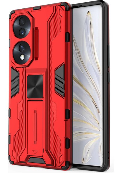 Honor 70 5g Telefon Kılıfı Kickstand Sert Pc Yumuşak Tpu Çift Katmanlı Kaymaz Sağlam Koruyucu Kılıf-Kırmızı (Yurt Dışından)