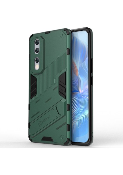 Honor 80 Pro 5g Için Düşmeye Dayanıklı Korumalı Kickstand Telefon Kılıfı, Sert Pc Yumuşak Tpu Hibrit Kılıf-Yeşil (Yurt Dışından)