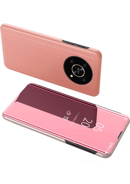 Honor X9 5G/X30 5g/magic4 Lite 5g Katlanabilir Stand Tasarım Pu Deri Kılıf Görünüm Penceresi Elektrokaplama Ayna Aşınmaya Dayanıklı Telefon Kabuğu-Gül Altını (Yurt Dışından)