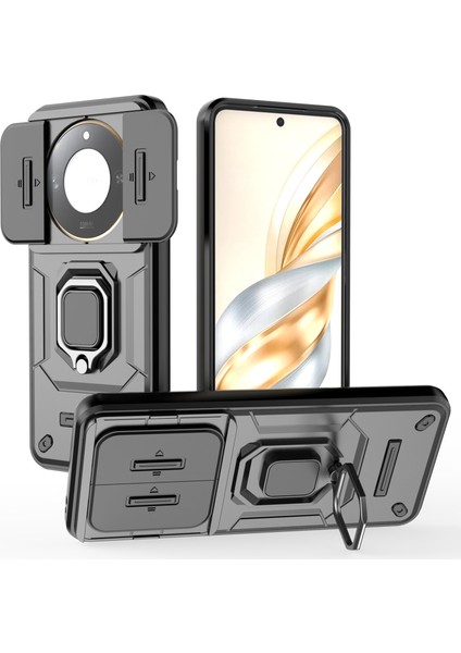 Honor X60 5g Kılıf Pc+Tpu Kickstand Telefon Koruyucu Lens Kapağı Ile-Siyah (Yurt Dışından)