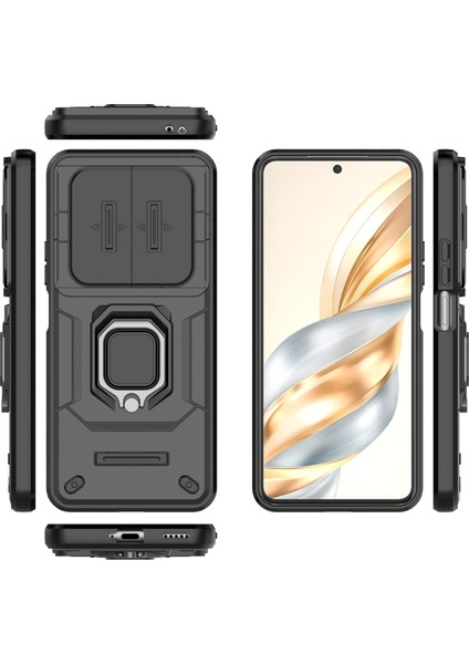 Honor X60 5g Kılıf Pc+Tpu Kickstand Telefon Koruyucu Lens Kapağı Ile-Siyah (Yurt Dışından) indirimleri