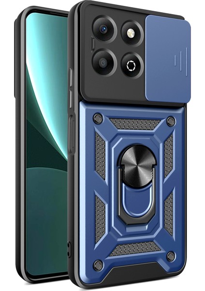 Honor X6B 4g Kılıfı Kayar Kamera Kapağı Pc + Tpu Ayaklı Telefon Kılıfı-Mavi (Yurt Dışından)