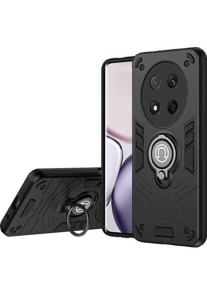 Honor X9C 5g/magic7 Lite 5g Kılıf Sürgülü Camshield Kickstand Pc+Tpu Telefon Kılıfı-Siyah (Yurt Dışından)