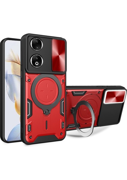 Honor 90 Kapak Tpu+Pc Telefon Koruyucu Kabuk Kayar Kamera Kapağı Ayaklı Telefon Kılıfı-Kırmızı (Yurt Dışından)