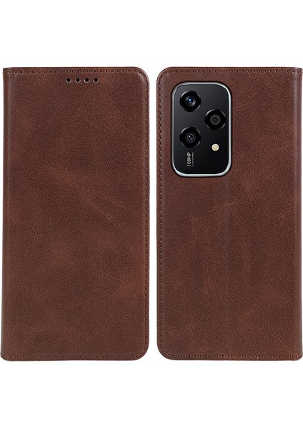 Honor 200 Lite Telefon Kılıfı Dana Dokulu Deri Cüzdan Kapağı Manyetik Kapatma-Kahverengi (Yurt Dışından)