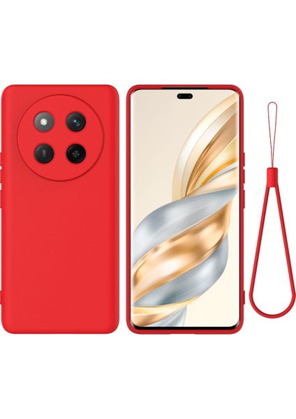 Honor X60 Pro 5g Kılıf Sıvı Silikon Telefon Arka Kapağı El Kayışı Ile-Kırmızı (Yurt Dışından)