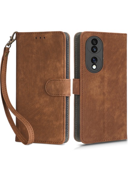 Honor 70 5g Rfıd Engelleme Pu Deri Cüzdan Telefon Kılıfı Katlanır Stand Kılıf El Kayışı Ile-Kahverengi (Yurt Dışından)