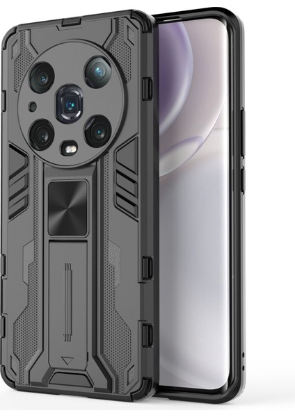 Honor Magic4 Pro 5g Hibrit Kickstand Telefon Kılıfı Sert Pc Yumuşak Tpu Şok Emici Kapak-Siyah (Yurt Dışından)