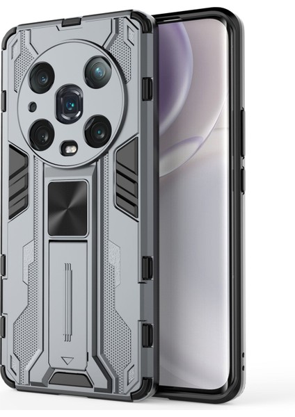 Honor Magic4 Pro 5g Hibrit Kickstand Telefon Kılıfı Sert Pc Yumuşak Tpu Şok Emici Kapak-Gri (Yurt Dışından)
