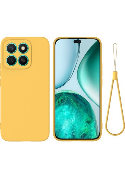Honor X8C 4g Sıvı Silikon Kılıf Telefon Arka Kapağı El Kayışı Ile-Sarı (Yurt Dışından)