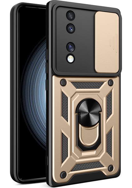 Honor 70 5g Telefon Kickstand Kılıfı Sürgülü Kamera Lens Koruma Pc+Tpu Kapak-Altın (Yurt Dışından)