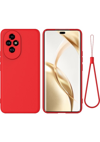 Honor 200 Pro 5g Kılıf Sıvı Silikon Çizilmez Telefon Kılıfı El Kayışı Ile-Kırmızı (Yurt Dışından)