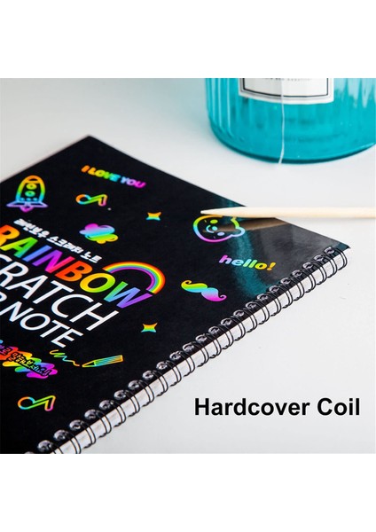 2 Adet Gökkuşağı Çizik Kağıdı Çocuk Sanat Kitabı Siyah Kendin Yap Gökkuşağı Sanat Kağıdı Kartı Ahşap Çubuklu Neon Çizik Defteri (Yurt Dışından)