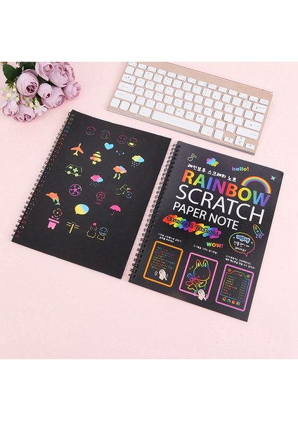 2 Adet Gökkuşağı Çizik Kağıdı Çocuk Sanat Kitabı Siyah Kendin Yap Gökkuşağı Sanat Kağıdı Kartı Ahşap Çubuklu Neon Çizik Defteri (Yurt Dışından) modelleri