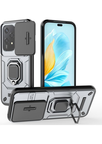 Honor 200 Lite Kılıf Lens Kapağı Ayaklı Pc+Tpu Telefon Kabuğu-Gri (Yurt Dışından)