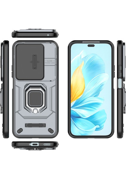 Honor 200 Lite Kılıf Lens Kapağı Ayaklı Pc+Tpu Telefon Kabuğu-Gri (Yurt Dışından) fırsatları