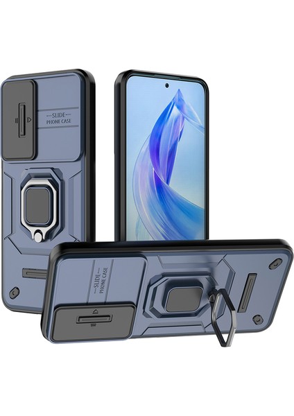 Honor 90 Lite 5G/X50I 5g Kılıf Pc+Tpu Kayar Kamera Kapağı Telefon Kılıfı Kickstand Ile-Mavi (Yurt Dışından)