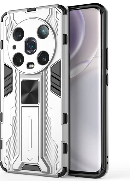 Honor Magic4 Pro 5g Hibrit Kickstand Telefon Kılıfı Sert Pc Yumuşak Tpu Şok Emici Kapak-Gümüş (Yurt Dışından)