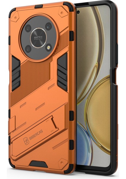 Honor X9 4G/5G/X30 5g Düşmeye Dayanıklı Hibrit Tpu+Pc Kılıfı Kickstand Koruyucu Telefon Arka Kapağı-Turuncu (Yurt Dışından)