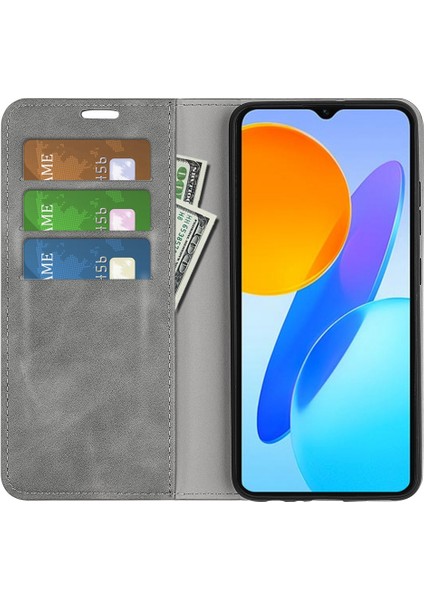 Honor X8 5g Skin-Touch Hissi Manyetik Otomatik Emici Telefon Standı Kılıf Pu Deri Folio Flip Cüzdan Kapağı-Gri (Yurt Dışından) fiyatları