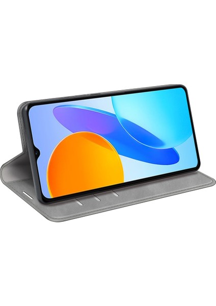 Honor X8 5g Skin-Touch Hissi Manyetik Otomatik Emici Telefon Standı Kılıf Pu Deri Folio Flip Cüzdan Kapağı-Gri (Yurt Dışından) modelleri