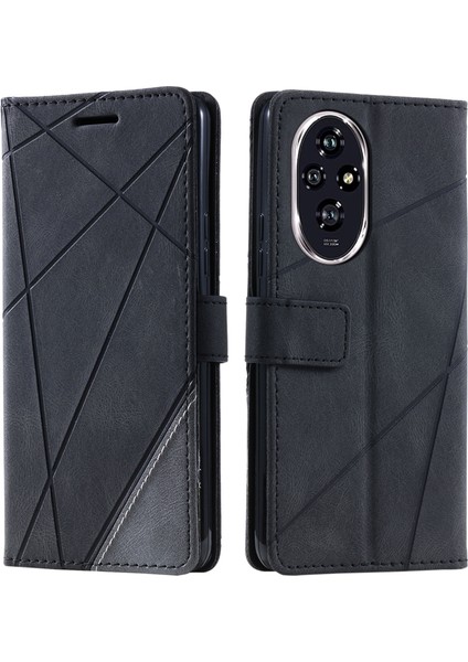 Honor 200 5g Kılıf Baskılı Çizgiler Pu Deri Ekleme Cüzdan Telefon Kılıfı-Siyah (Yurt Dışından)