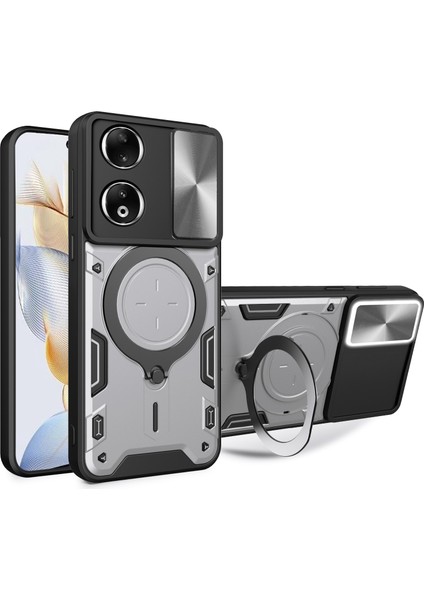 Honor 90 Kapak Tpu+Pc Telefon Koruyucu Kabuk Kayar Kamera Kapağı Ayaklı Telefon Kılıfı-Gümüş (Yurt Dışından)