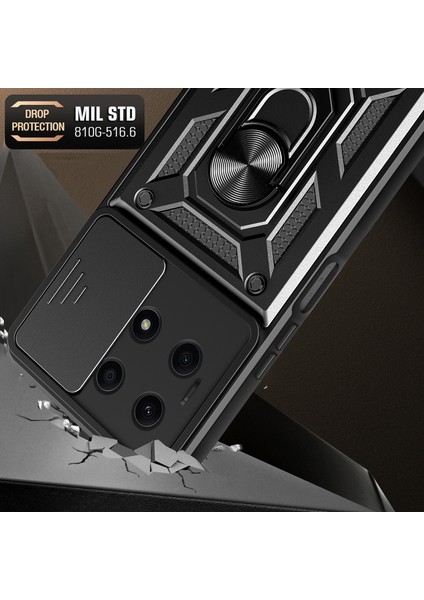 Honor X8A 4g Darbeye Dayanıklı Kickstand Pc + Tpu Telefon Kılıfı Sürgülü Lens Koruma Kapağı-Siyah (Yurt Dışından) modelleri