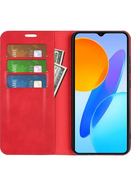 Honor X8 5g Skin-Touch Hissi Manyetik Otomatik Emici Telefon Standı Kılıf Pu Deri Folio Flip Cüzdan Kapağı-Kırmızı (Yurt Dışından) fiyatları