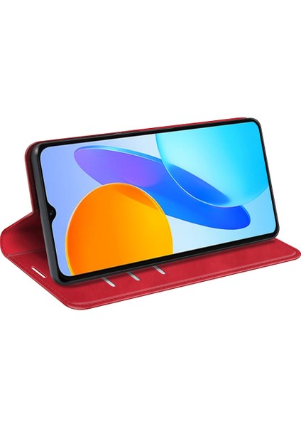 Honor X8 5g Skin-Touch Hissi Manyetik Otomatik Emici Telefon Standı Kılıf Pu Deri Folio Flip Cüzdan Kapağı-Kırmızı (Yurt Dışından) modelleri
