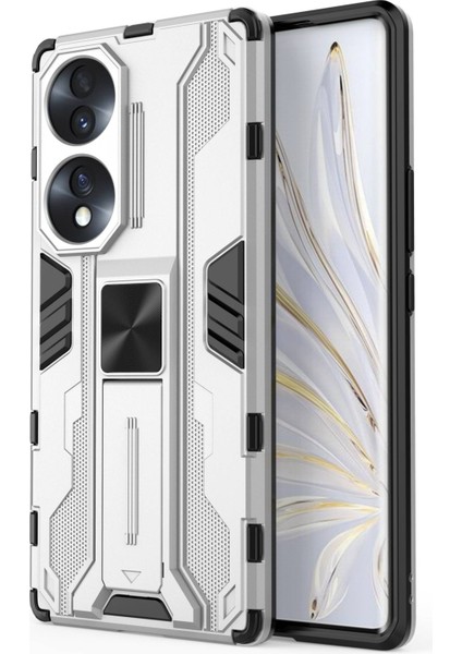 Honor 70 5g Telefon Kılıfı Kickstand Sert Pc Yumuşak Tpu Çift Katmanlı Kaymaz Sağlam Koruyucu Kılıf-Gümüş (Yurt Dışından)
