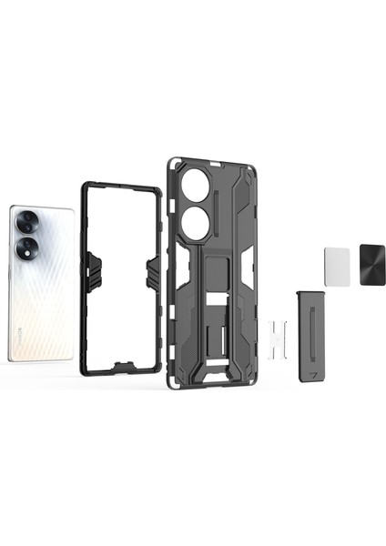 Honor 70 5g Telefon Kılıfı Kickstand Sert Pc Yumuşak Tpu Çift Katmanlı Kaymaz Sağlam Koruyucu Kılıf-Gümüş (Yurt Dışından) fiyatları