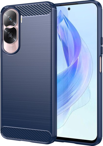 Honor 90 Lite 5G/X50I 5g Için Esnek Tpu Karbon Fiber Telefon Kılıfı, Kaymaz Fırçalanmış Yüzey Arka Kapak-Mavi (Yurt Dışından)