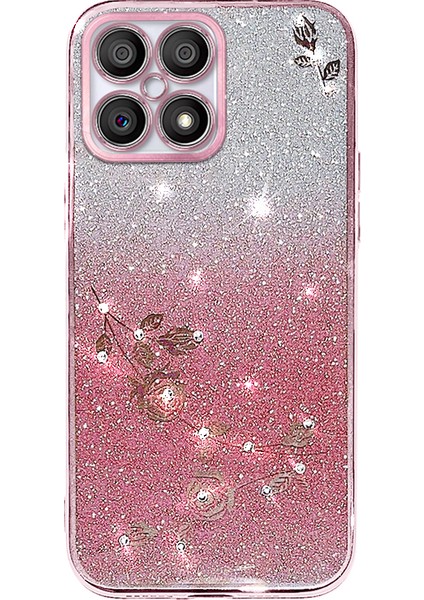 Kadem For Honor X30I/HONOR X8 4g Rhinestone Çiçek Arka Kılıf Degrade Parıltılı Tpu Telefon Kılıfı-Gül Altın (Yurt Dışından)