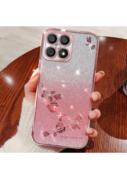 Kadem For Honor X30I/HONOR X8 4g Rhinestone Çiçek Arka Kılıf Degrade Parıltılı Tpu Telefon Kılıfı-Gül Altın (Yurt Dışından) fiyatları