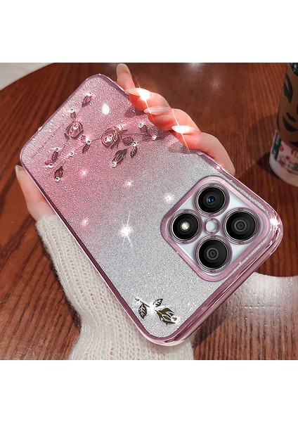 Kadem For Honor X30I/HONOR X8 4g Rhinestone Çiçek Arka Kılıf Degrade Parıltılı Tpu Telefon Kılıfı-Gül Altın (Yurt Dışından) modelleri