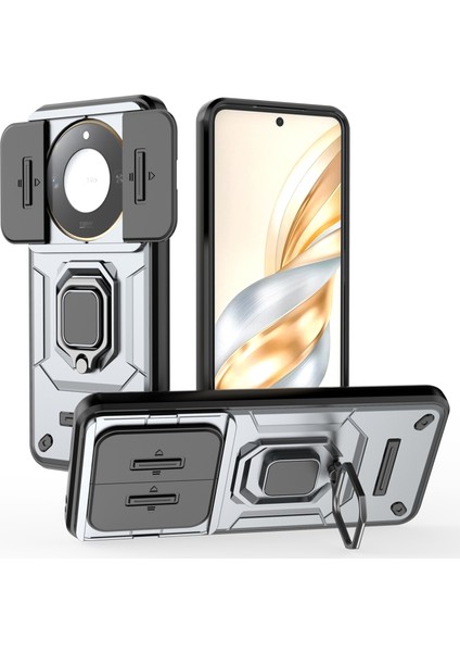 Honor X60 5g Kılıf Pc+Tpu Kickstand Telefon Koruyucu Lens Kapağı Ile-Gri (Yurt Dışından)
