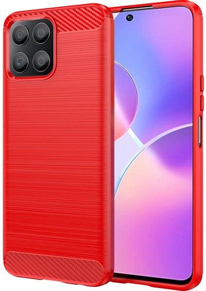 Tpu Telefon Kılıfı Honor X30I Düşmeye Karşı Dayanıklı Darbeye Dayanıklı Kılıf Karbon Fiber Doku Fırçalanmış Telefon Kılıfı-Kırmızı (Yurt Dışından)
