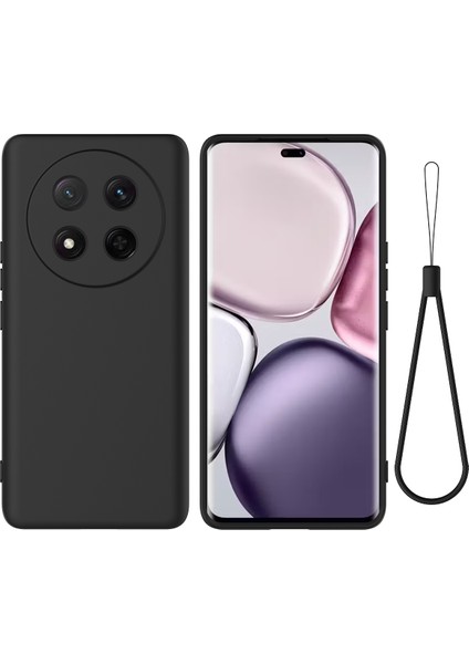 Honor Magic7 Lite 5G/X9C 5G/X60 Pro 5g Kılıf Sıvı Silikon Telefon Arka Kapağı El Kayışı Ile-Siyah (Yurt Dışından)