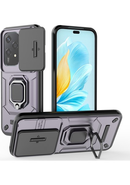 Honor 200 Lite Kılıf Lens Kapağı Ayaklı Pc+Tpu Telefon Kabuğu-Mor (Yurt Dışından)