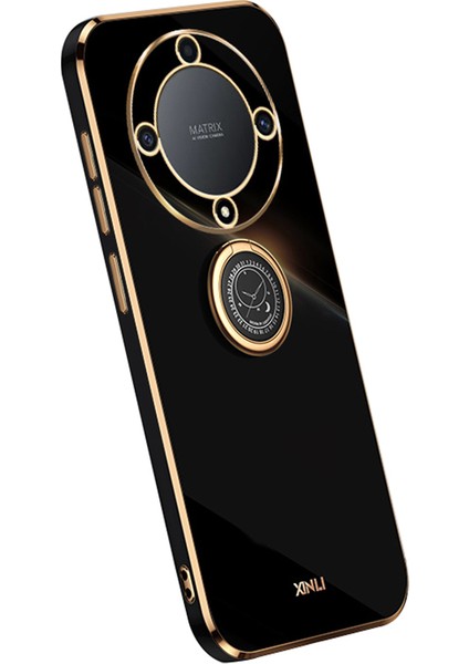Xınlı For Honor Magic5 Lite 5G/X9A 5g Halkalı Kickstand Elektrokaplama Telefon Kılıfı Tpu Telefon Kılıfı-Siyah (Yurt Dışından)