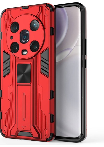 Honor Magic4 Pro 5g Hibrit Kickstand Telefon Kılıfı Sert Pc Yumuşak Tpu Şok Emici Kapak-Kırmızı (Yurt Dışından)